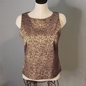 AGB Sleeveless Back Zip Gold & Brown Top - Size 12